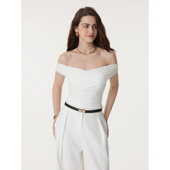 OGL Tops - OGL Women's Criss Cross Off Shoulder Slim New Airy Brami Top Pure White XL New